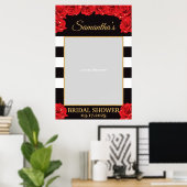 赤いバラとゴールドの結婚前お祝い写真プロップ ポスター (ホームオフィス)