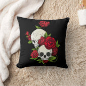 赤いバラとスカルハッピーデー・オブ・ザ・デッド クッション (ブランケット)