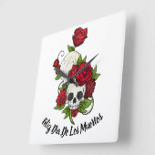 赤いバラとスカルハッピーデー・オブ・ザ・デッド スクエア壁時計 (傾斜)