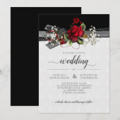 赤いバラとスタイリッシュなカリグラフィーの結婚式 案内状 (正面/裏面)