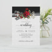 赤いバラとスタイリッシュなデザインのウェディング 案内状 (スタンド正面)