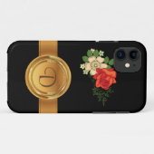 赤いバラとデイジーのゴールドモノグラム名 Case-Mate iPhoneケース (裏面(横))