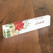 赤いバラとデイジーパーソナライズされた名 デスクネームプレート (側面)