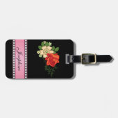 赤いバラとデイジーピンクパーソナライズされたの名前 ラゲッジタグ (正面横)