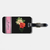 赤いバラとデイジーピンクパーソナライズされたの名前 ラゲッジタグ (裏面横)