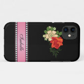 赤いバラとデイジーピンクパーソナライズされたの名前 Case-Mate iPhoneケース (裏面(横))