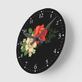 赤いバラとデイジー時計1 ラウンド壁時計 (傾斜)