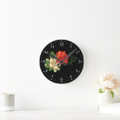 赤いバラとデイジー時計1 ラウンド壁時計 (ホーム)