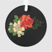 赤いバラとデイジー黒い背景 オーナメント (裏面)