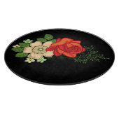赤いバラとデイジー黒い背景 カッティングボード (角)
