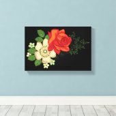 赤いバラとデイジー黒い背景 キャンバスプリント (インサイチュ (ウッドフロア))