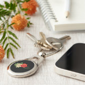 赤いバラとデイジー黒い背景 キーホルダー (側面)