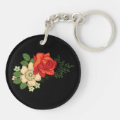 赤いバラとデイジー黒い背景 キーホルダー (裏面)