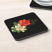 赤いバラとデイジー黒い背景 コースター (左側)