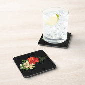 赤いバラとデイジー黒い背景 コースター (右側)