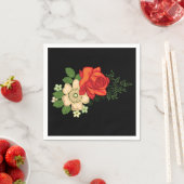 赤いバラとデイジー黒い背景 スタンダードカクテルナプキン (インサイチュ)