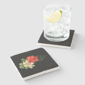 赤いバラとデイジー黒い背景 ストーンコースター (横)