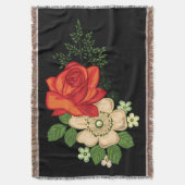 赤いバラとデイジー黒い背景 スローブランケット (正面縦)