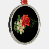 赤いバラとデイジー黒い背景 メタルオーナメント (右)