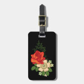 赤いバラとデイジー黒い背景 ラゲッジタグ (正面縦)