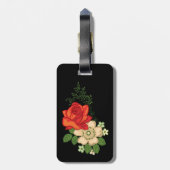 赤いバラとデイジー黒い背景 ラゲッジタグ (裏面縦)