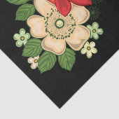 赤いバラとデイジー黒い背景 薄葉紙 (詳細)