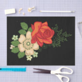 赤いバラとデイジー黒い背景 薄葉紙 (クラフト)