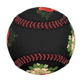 赤いバラとデイジー黒い背景 野球ボール (正面)