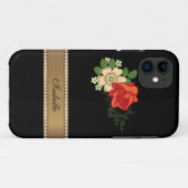 赤いバラとデイジー ゴールド パーソナライズ ネーム Case-Mate iPhoneケース (裏面(横))