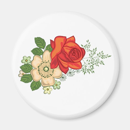 赤いバラとデイジー マグネット (正面)