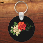 赤いバラとデイジー 黒い背景 キーホルダー (正面)