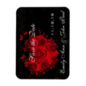 赤いバラとハートの渦巻き ウェディング セーブ・ザ・デート マグネット (縦)