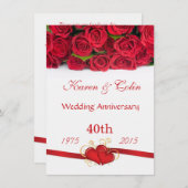赤いバラとハートの40周年結婚記念日 招待状 (正面/裏面)