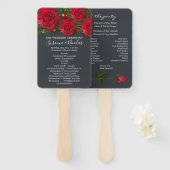 赤いバラとハートオングレー結婚式 プログラム ハンドファン (正面&裏面)