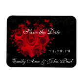 赤いバラとハートスワーズ結婚式の日付を保存 マグネット (横)