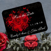 赤いバラとハートスワーズ結婚式の日付を保存 マグネット