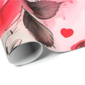 赤いバラとハートバレンタインロマンチックフローラ ラッピングペーパー (ロールコーナー)