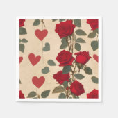 赤いバラとハートパターンロマンチック スタンダードカクテルナプキン (正面)