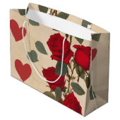 赤いバラとハートパターンロマンチック ラージペーパーバッグ (裏面アングル)