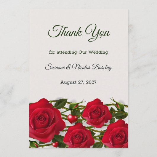 赤いバラとハート結婚のメニューカード メニュー (裏面)