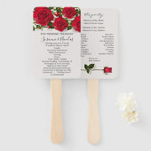 赤いバラとハート結婚式 プログラム ハンドファン (正面&裏面)