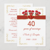 赤いバラとハート 40周年結婚記念日 招待状 (正面/裏面)