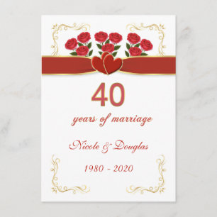 赤いバラとハート 40周年結婚記念日 招待状