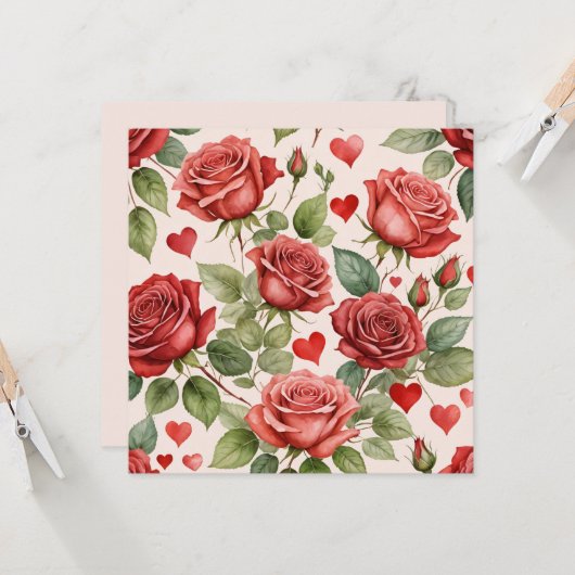 赤いバラとバレンタインハートパターンロマンチック (正面/裏面インサイチュ)