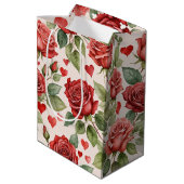 赤いバラとバレンタインハートパターンロマンチック ミディアムペーパーバッグ (裏面アングル)