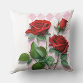 赤いバラとピンクと白のダイヤモンドパターン クッション (裏面)