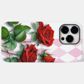 赤いバラとピンクと白のダイヤモンド柄 Case-Mate iPhoneケース (裏面 (横))
