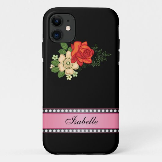 赤いバラとピンクのデイジー オーダーメイド 名前入り Case-Mate iPhoneケース (裏面)