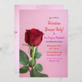 赤いバラとピンクの花のディナー パーティー イベント 誕生日 招待状 (正面/裏面)