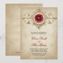 赤いバラとベージュのオーナメントのウェディング